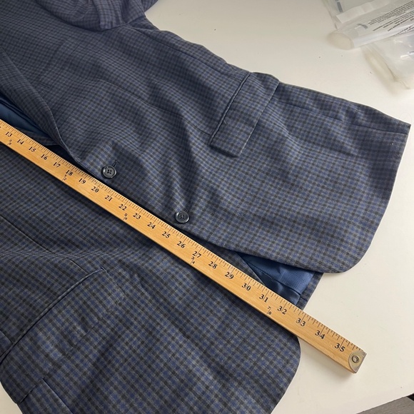 Michael Kors Navy Blue & Charcoal Gingham Check Blazer Suit Jacket Mens 44L Poly - Picture 8 of 10
